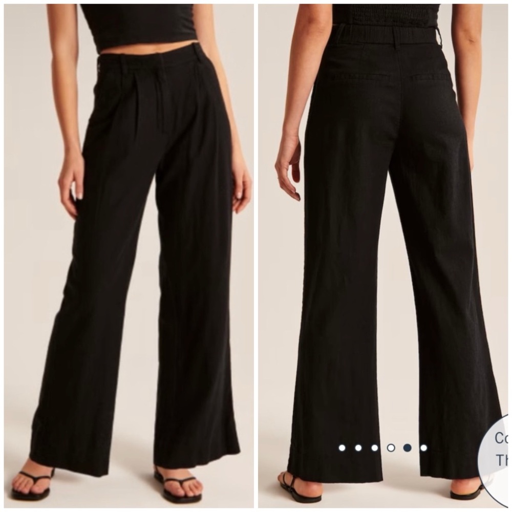 A&F - Linen High-Rise Wide Leg Pleated Trouser Pant | Black, XS R | EUC